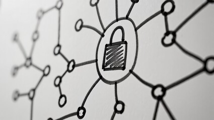 Secure Communication Concept Illustrated with Hand-Drawn Network and Lock Symbol