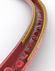 Artery with Atherosclerosis and Red Blood Cells Illustrating Cardiovascular Disease and Cholesterol Buildup Representing Medical Condition and Health Issues 3D Rendering