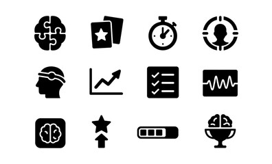 Brain and mind icon set: memory, focus, performance, and success designs