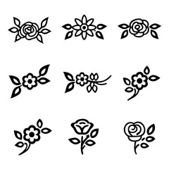 Continuous Line Floral Bouquet, Stems & Leaves Vector Set – Elegant One-Stroke Botanical Art for Wedding Invites, Logos, Wall Decor, and Romantic Branding