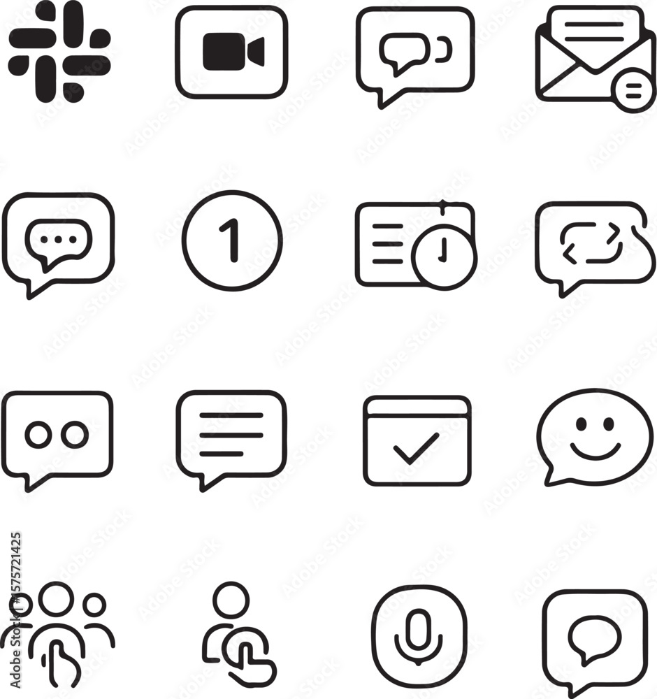 Poster a collection of modern minimalist line art icons representing communication and collaboration tools 