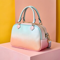 Pastel Ombre Leather Handbag; Stylish, Modern, and Feminine Design on Pink and Yellow Background.