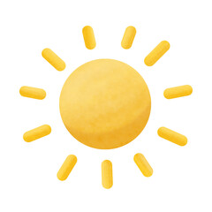 Textured Yellow Sun Icon with Rounded Rays, Isolated on White.