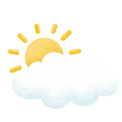 Watercolor Sun Peeking From Cloud, Cheerful Weather Icon.