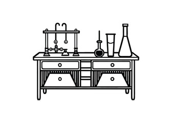 Silhouette of laboratory table isolated on a white background