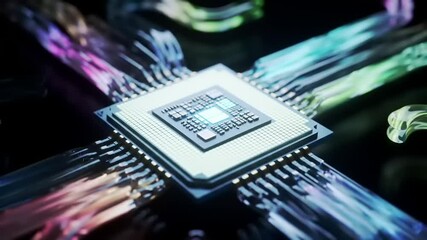 CPU Chip with Data Streams, and Tech. - Powered by Adobe