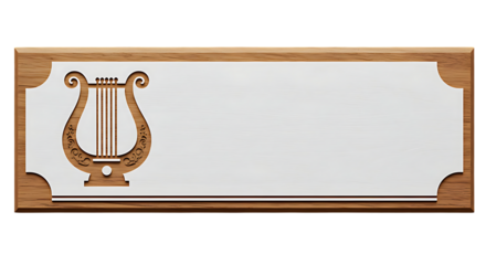 Elegant wooden plaque featuring a lyre emblem provides space for custom text or design, ideal for awards or personalized gifts.