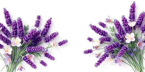 Retro flat style lavender bouquet wreath & elements Provence design for greeting cards,  digital,  purple