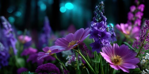 Vibrant flowers bloom in a lush garden under soft ambient lighting during a serene afternoon