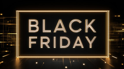 Illuminated sign announces Black Friday shopping event in a modern retail setting at night