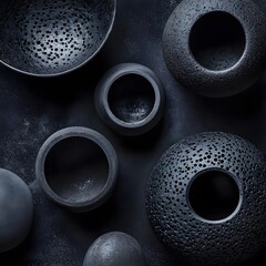 Dark Grey Abstract Pottery Bowls Still Life