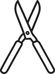 Prunin shear grass clipper garden tool vector illustration. Blade shears, pruning shears with rubber grips line art editable icon 