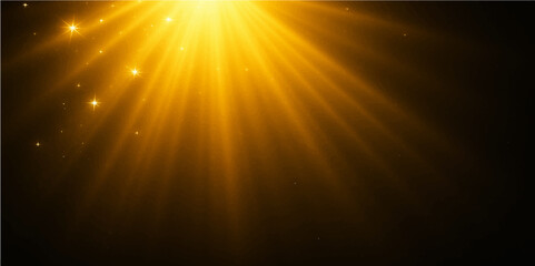Intense golden burst with radiant light rays and tiny glowing sparkles
