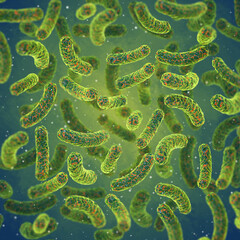 Medical education, pathogenic bacteria salmonella, enterobacteria, rod-shaped, disease affecting the intestinal tract, 3d rendering