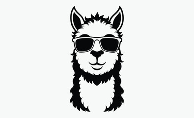 Llama with sunglass silhouette, Cool Llama with Sunglasses Clipart, Outline, Silhouette and Color 