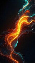Abstract Swirling Light Energy, Fiery Orange and Teal Flowing Lines