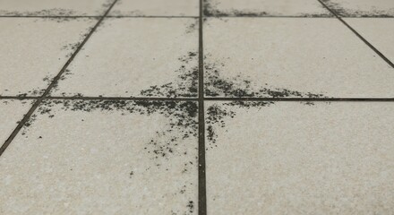 Obraz premium Dirty tile floor with black stains and grout lines visible 