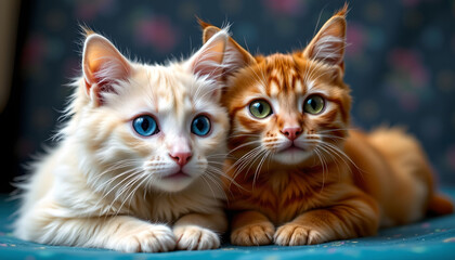 Adorable cats in a cozy home environment captured from a close-up perspective