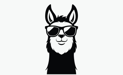 Llama with sunglass silhouette, Cool Llama with Sunglasses Clipart, Outline, Silhouette and Color 