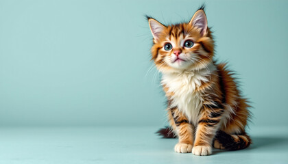 A cute kitten portraits in a cozy studio setting