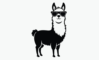 Llama with sunglass silhouette, Cool Llama with Sunglasses Clipart, Outline, Silhouette and Color 