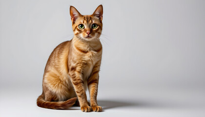 Adorable gray tabby kitten with bright eyes on a white background