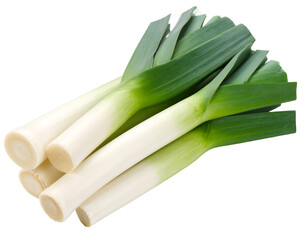 Fresh leeks stacked on a dark background