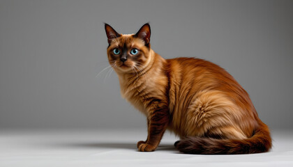 Portrait of a cute young siamese cat on gray backgrounds