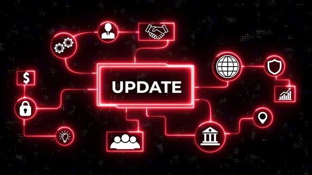 Update software computer program upgrade concept. Business, Technology, Internet and network concept. Abstract seamless animation of mesh dots digital luxurious wave particles flows background. - Powered by Adobe