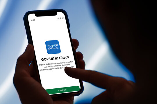 Guilherand-Granges, France - July 11, 2025. GOV.UK ID Check app enables secure identity verification for UK government services by matching your face to your photo ID using your phone.