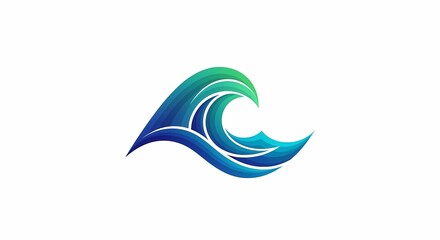 Naklejka premium Stylized Ocean Wave Logo with Gradient Teal and Blue Colors on White Background