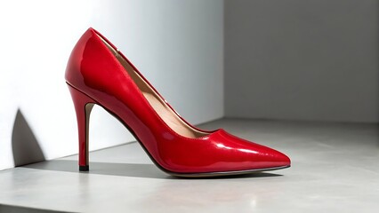 Red stiletto high heels on a gray surface
