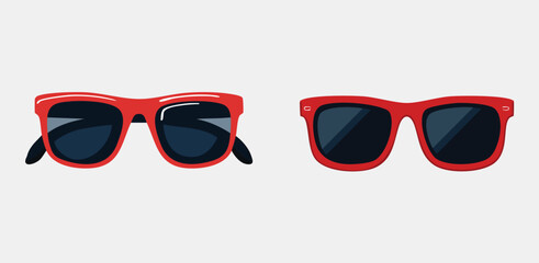 Two pairs of red sunglasses on a white background, Flat Vector