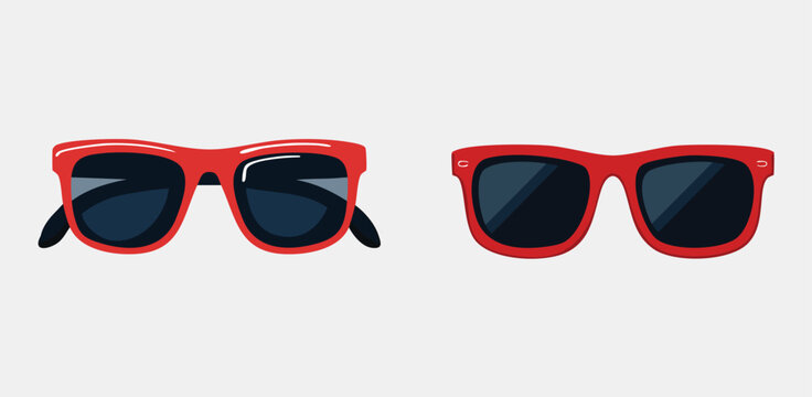 Two pairs of red sunglasses on a white background, Flat Vector