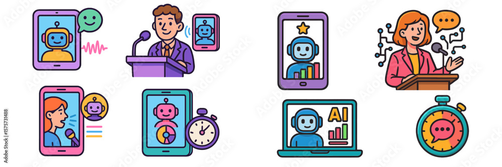 Poster engaging with artificial intelligence in various communication scenarios and settings