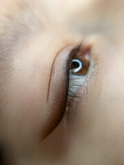 permanent eyeliner makeup close up. Healthy and clean skin young woman A close-up of a human eye. ...