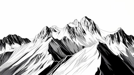 Detailed illustration of snow-capped mountain peaks.