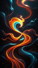 Abstract Swirling Orange and Teal Energy Flow Digital Art