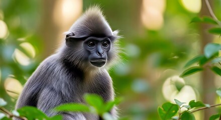 Fototapeta premium Compelling Annamese Silvered Langur Primate Wildlife Portrait Unique