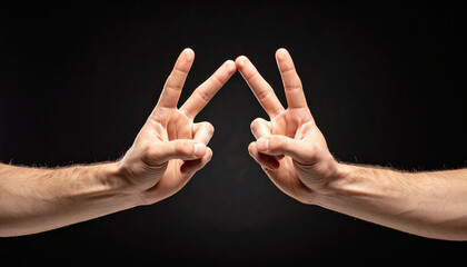 Two Hands Making Victory Gesture on Black