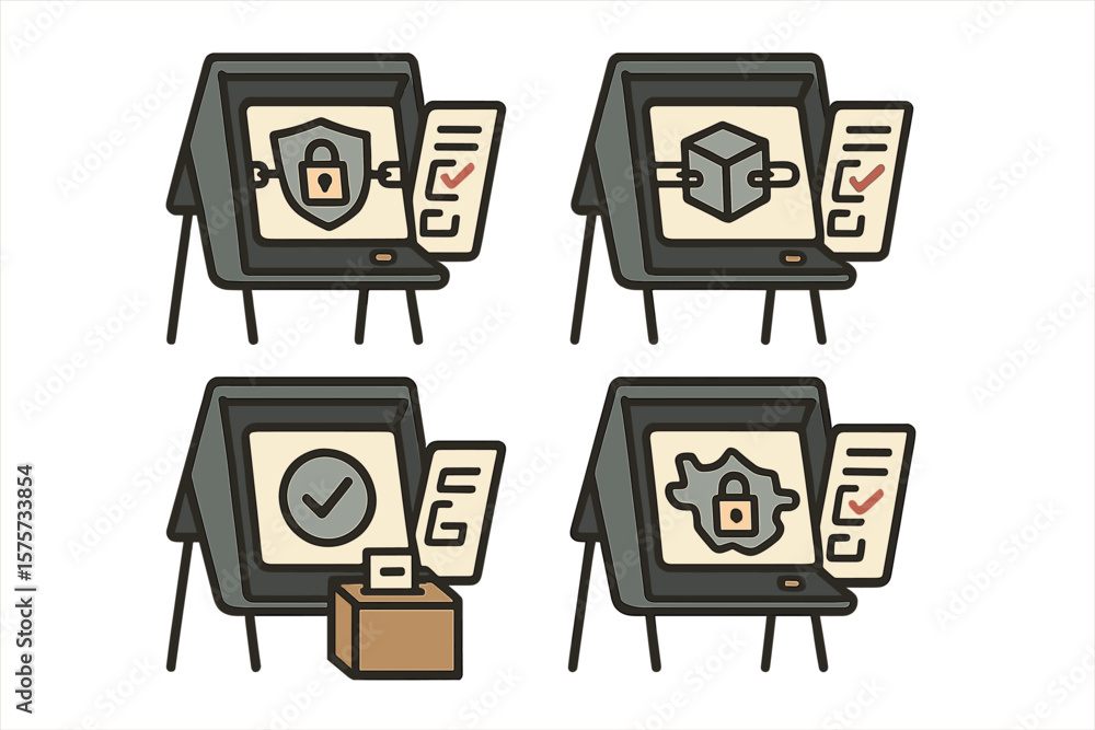 Aufkleber secure data management concepts illustrated with four icons on presentation boards