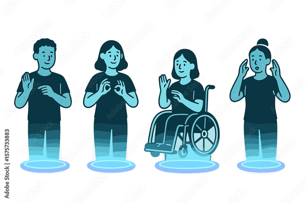 Poster representation of diverse individuals communicating using sign language in a modern setting