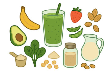 Healthy smoothie ingredients for a nutritious breakfast or snack featuring fruits and greens