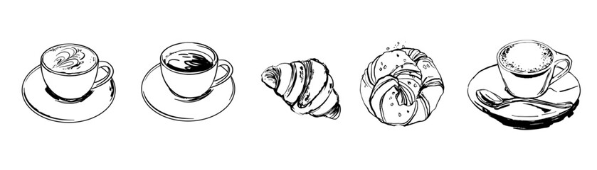 Coffee and Pastry Set – Vector Illustration black line