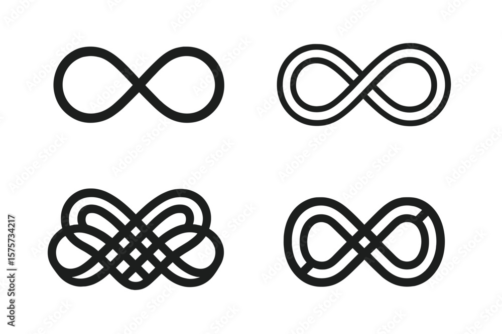 Aufkleber unique variations of infinity symbols featuring diverse line styles and patterns in black on white b
