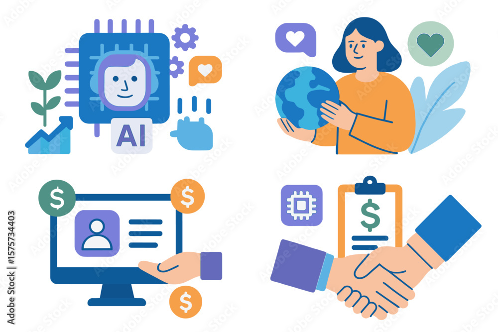 Poster digital technology and artificial intelligence concepts in a modern workspace enhancing communicatio
