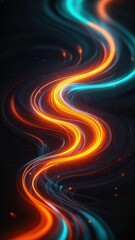 Abstract Swirling Light Trails Orange and Teal Energy Flow
