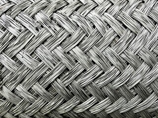 Close-up of stainless steel braided hose texture. High-detail macro shot showing industrial woven wire structure used in flexible piping or mechanical protection.