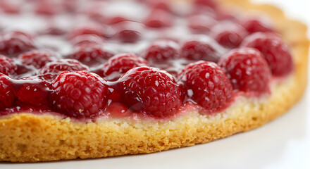 Fresh raspberry cheesecake and tart desserts on a white plate