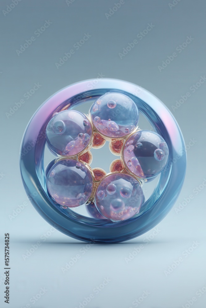 Poster colorful abstract design featuring luminous spheres and intricate geometric patterns